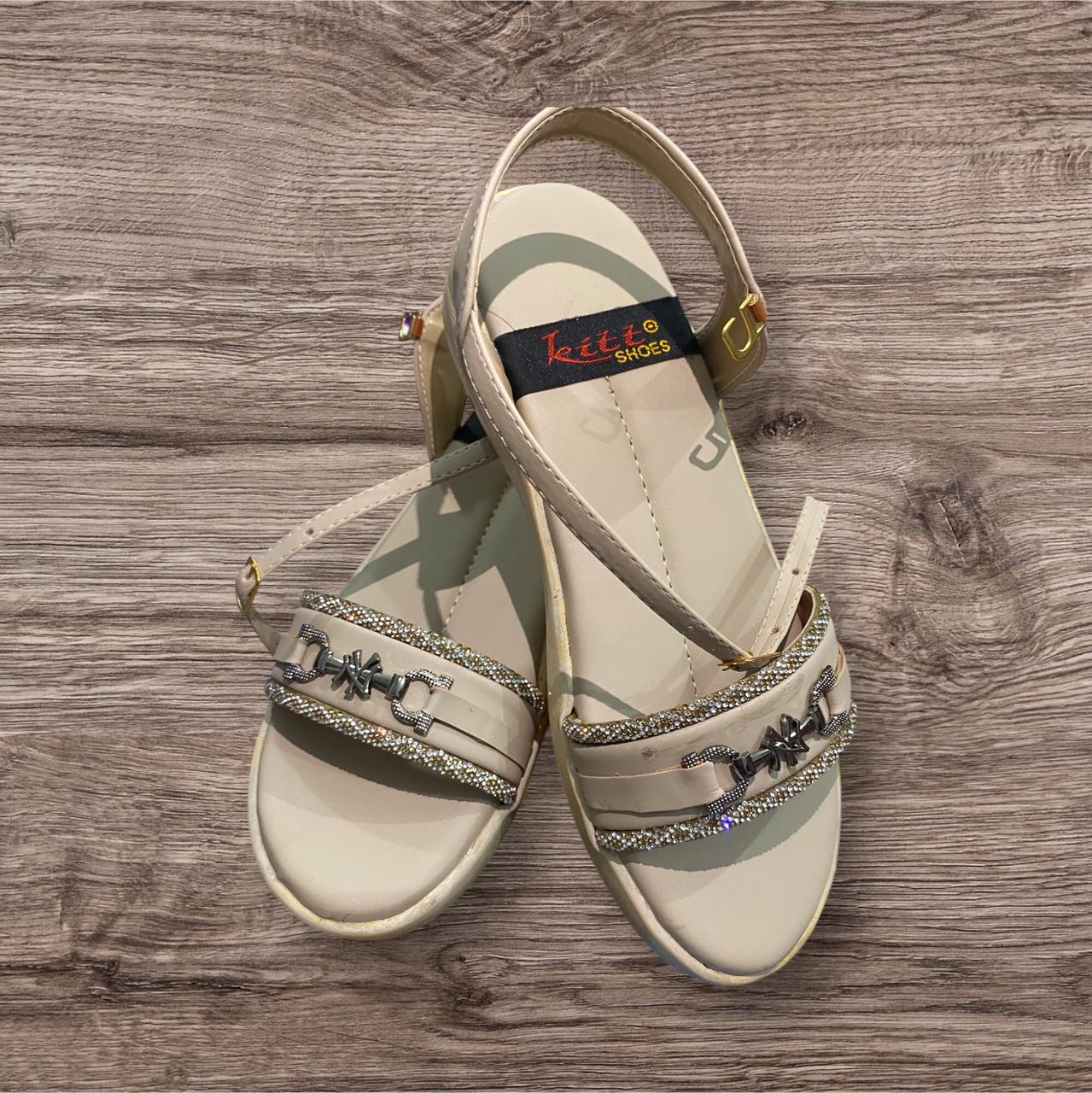 Silvered Coloured Light Beige Sandals